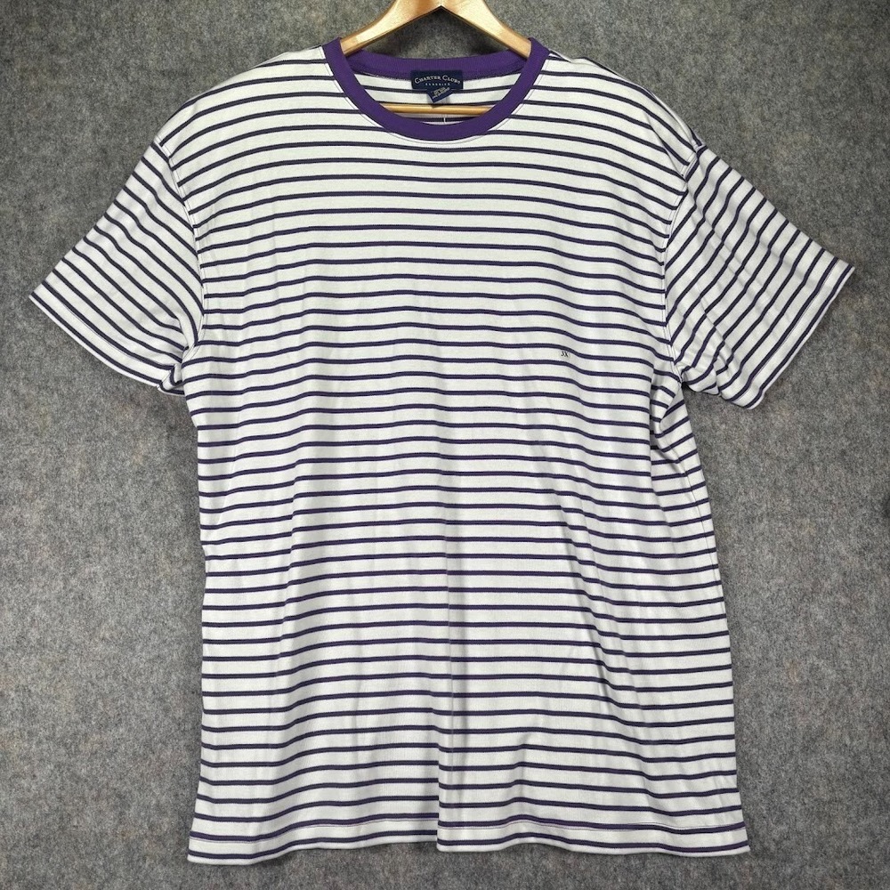VTG‎ Charter Club Womens Shirt Sz 3X Purple White Striped Short Sleeve New Tags